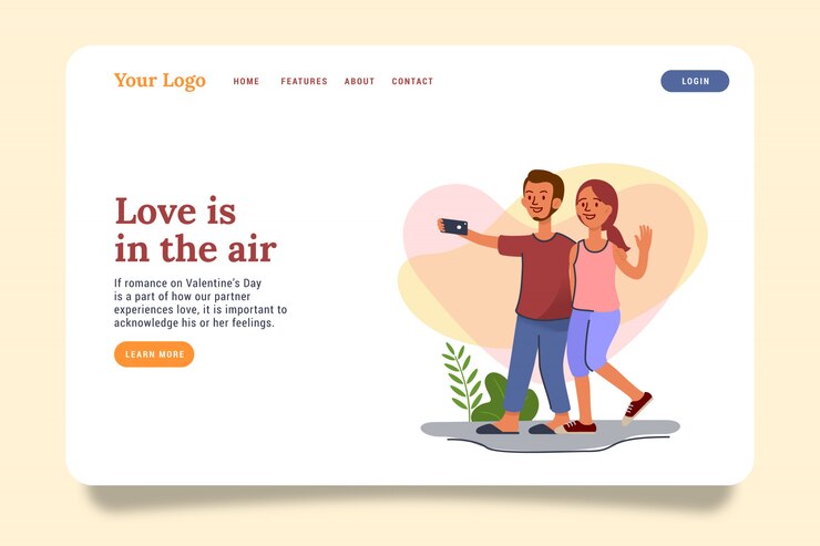 Pareja en la ilustración de página web de aterrizaje de amor.