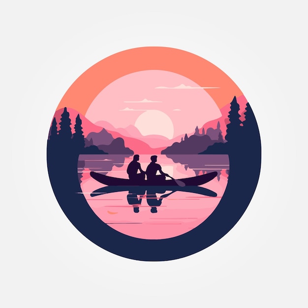 Vector pareja de ilustración vectorial en un bote en un lago