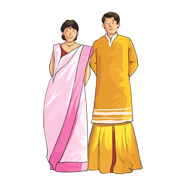 Pareja india pareja de boda india juntos de pie vector