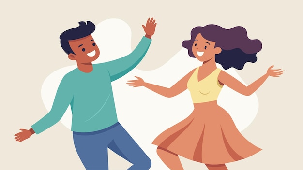 Vector una pareja interracial usando la clase de baile para aprender sobre las culturas del otro sumergiéndose felizmente