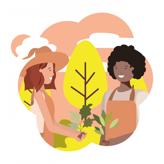 Vector pareja de jardineros con personaje de avatar de paisaje