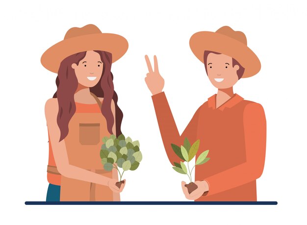 Vector pareja de jardineros sonriendo avatar personaje