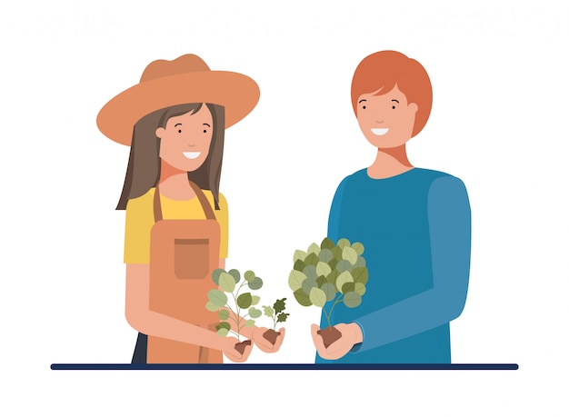 Pareja de jardineros sonriendo avatar personaje