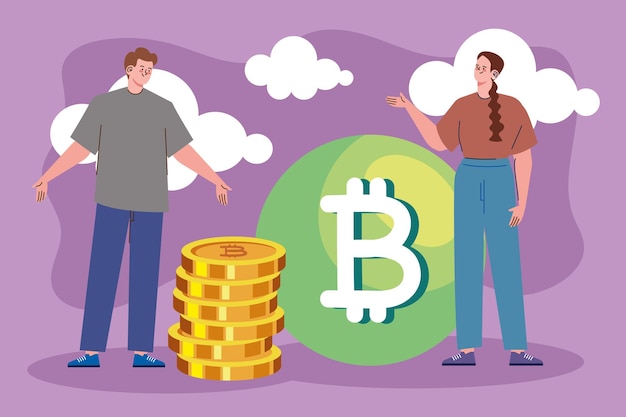 Pareja joven con bitcoins