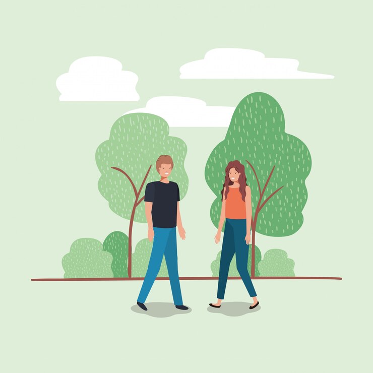 Vector pareja joven caminando en el personaje del parque