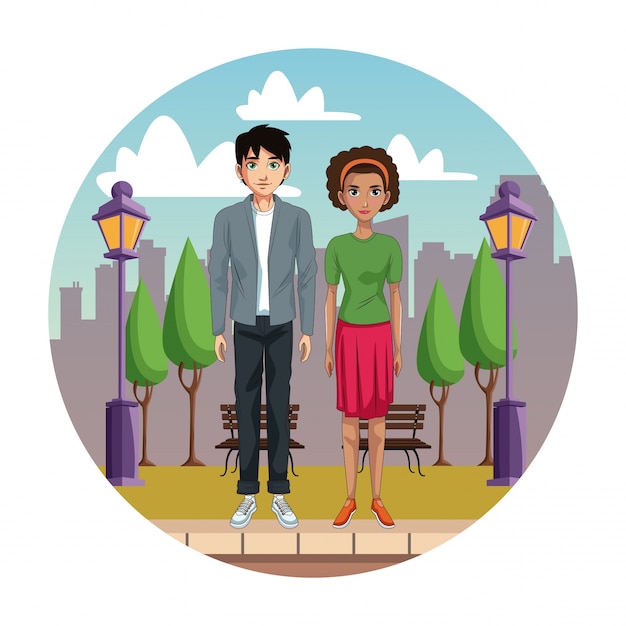 Pareja joven, caricatura