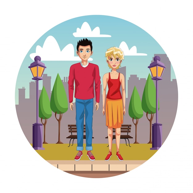 Pareja joven, caricatura