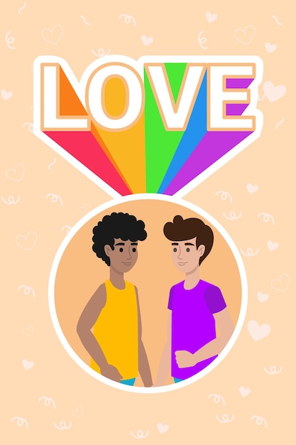 Una pareja joven celebrando el amor y el orgullo con los colores del arco iris