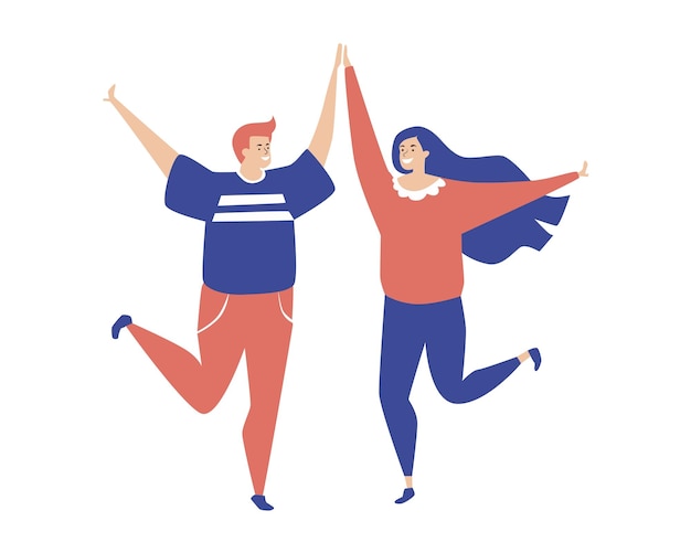 pareja joven celebrando con las manos arriba ilustración vectorial