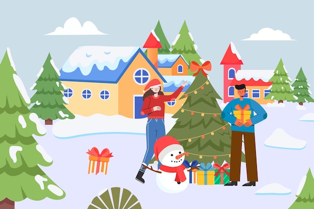 pareja joven, celebrar, navidad