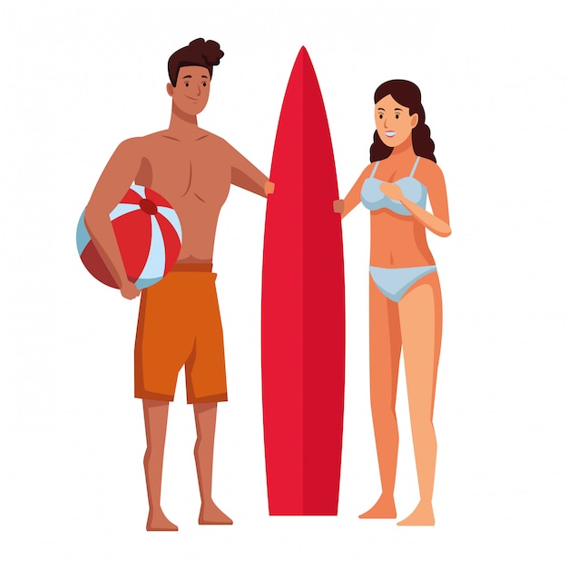 Pareja joven disfrutando de dibujos animados de verano