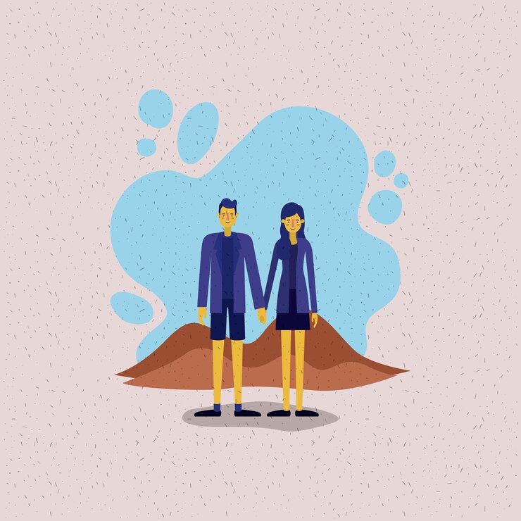 Vector pareja joven fuera de la escena personajes de avatares