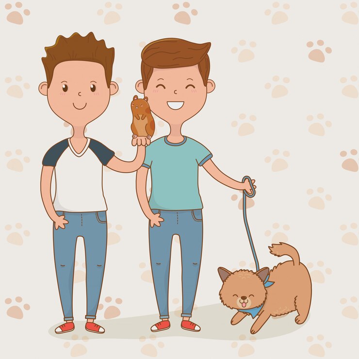 Vector pareja joven con linda mascota gato