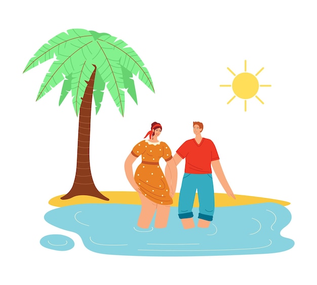 Pareja joven mujer y hombre enamorados juntos viaje de luna de miel en la playa disfrutando de vacaciones en el mar