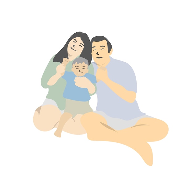pareja joven con niño sentado juntos vector de ilustración aislado en fondo blanco