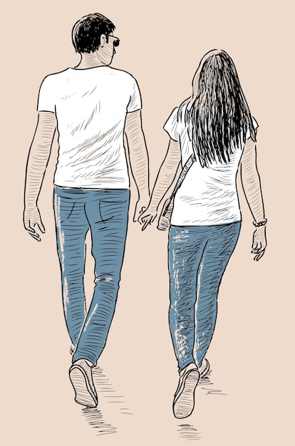 Vector pareja joven en un paseo