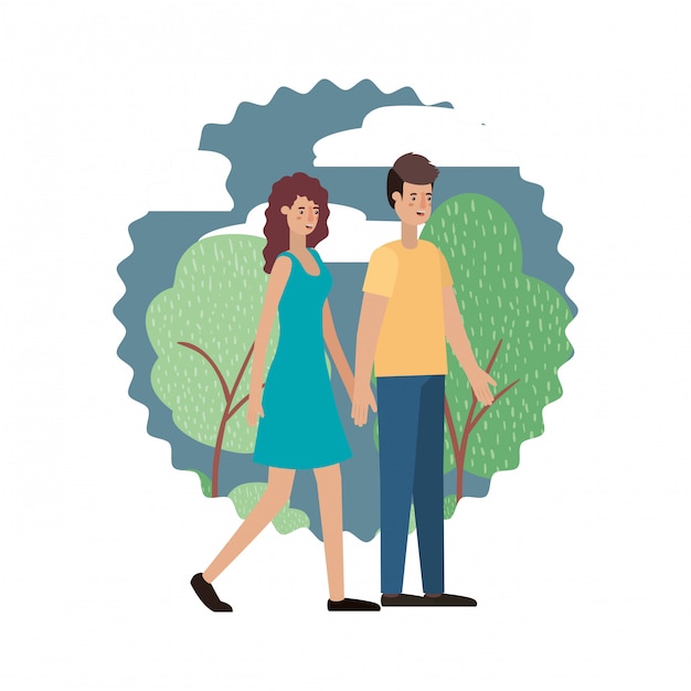 Pareja joven en el personaje de avatar de paisaje