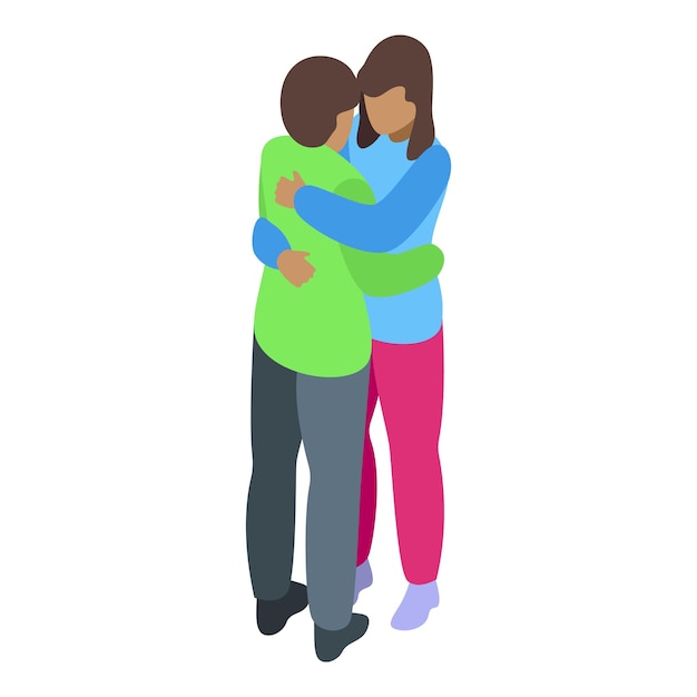 Una pareja joven que se abraza tiernamente Ilustración isométrica