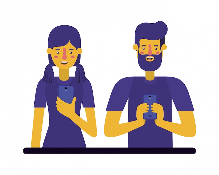 Vector pareja joven con smartphone