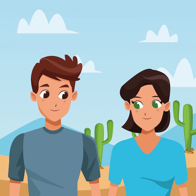 Vector pareja joven sonriendo y caminando dibujos animados