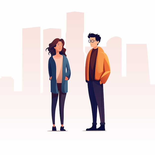 Pareja de jóvenes hipsters en el fondo de la ciudad Ilustración vectorial