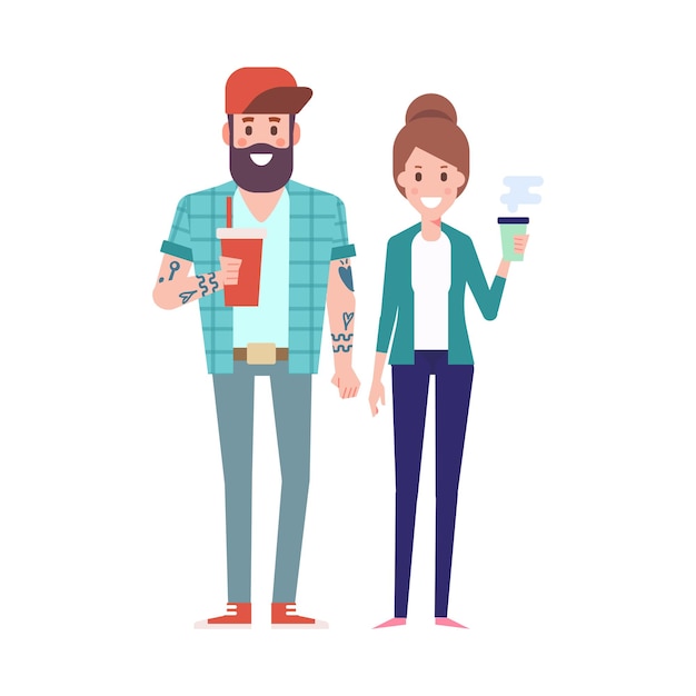 Pareja, jóvenes, hipsters vector plano