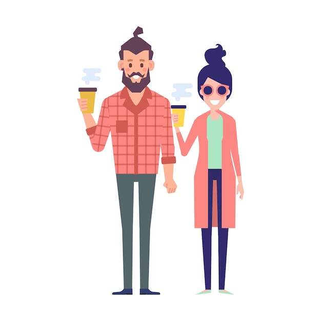 Pareja, jóvenes, hipsters vector plano