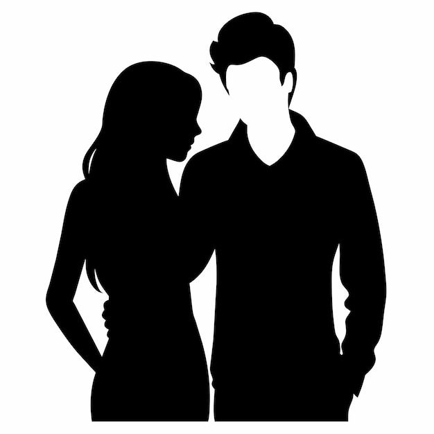 Una pareja de jóvenes de pie y abrazándose mutuamente silueta vectorial 6