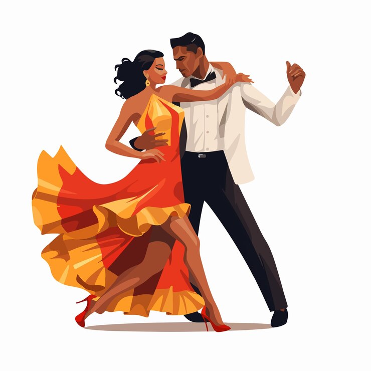 Vector una pareja latina vibrante bailando la samba con alegría.