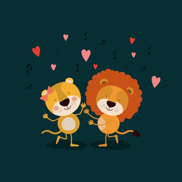 Pareja de leona y león bailando en el amor