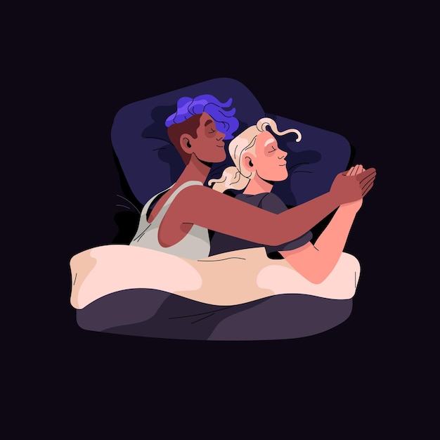 Vector pareja de lesbianas duerme por la noche vista superior personas dormidas se relajan en la cama parejas homosexuales acostadas durmiendo en la almohada mujeres jóvenes abrazadas bajo la manta relación lgbt ilustración vectorial aislada plana