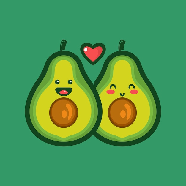 Pareja logo de personaje de aguacate con amor