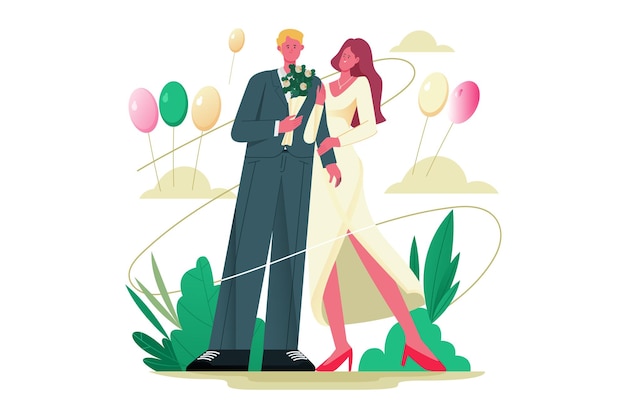 Vector la pareja de matrimonio ilustración del carácter de la boda