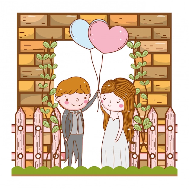 Vector pareja matrimonio linda caricatura