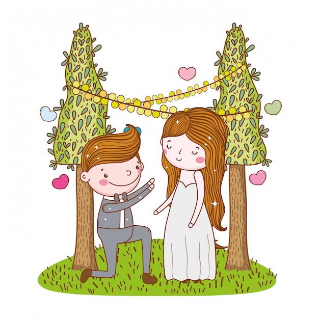 Vector pareja matrimonio linda caricatura