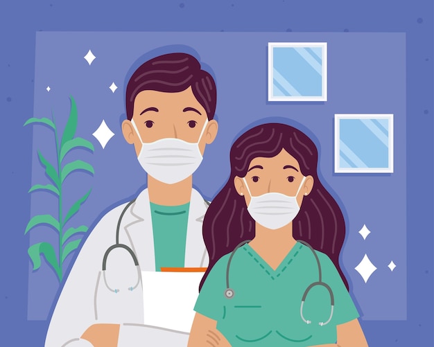 Pareja de médicos personajes del personal médico
