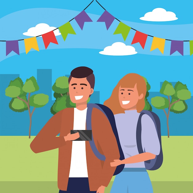 Pareja milenaria cita parque ilustración