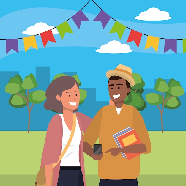 Pareja milenaria cita parque ilustración