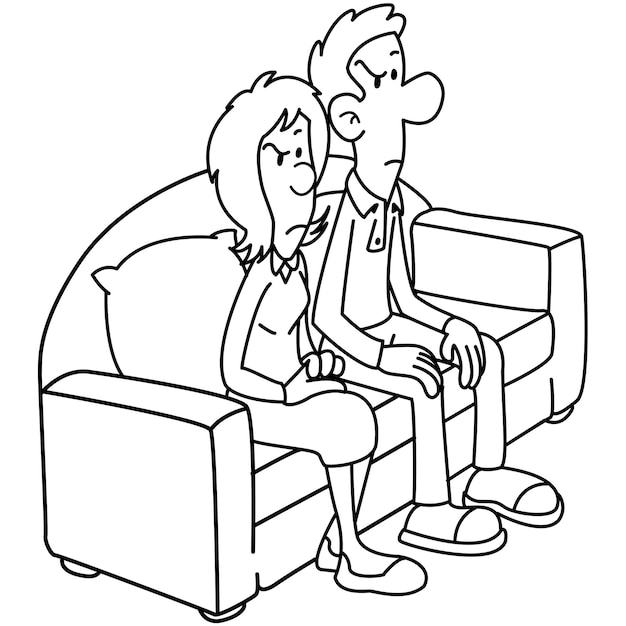 Una pareja molesta en el sofá.