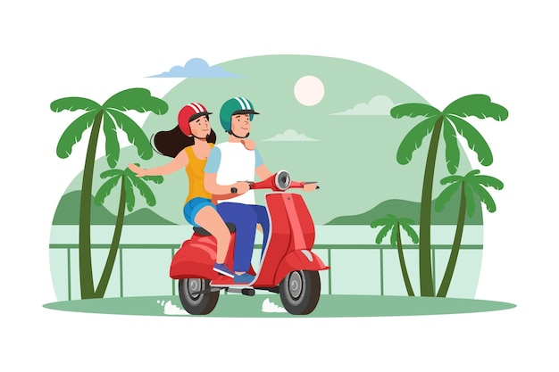Una pareja montando el scooter.