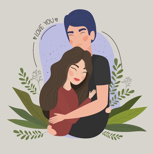 Pareja de mujer y hombre dibujo, relación día de San Valentín romance vacaciones y juntos ilustración