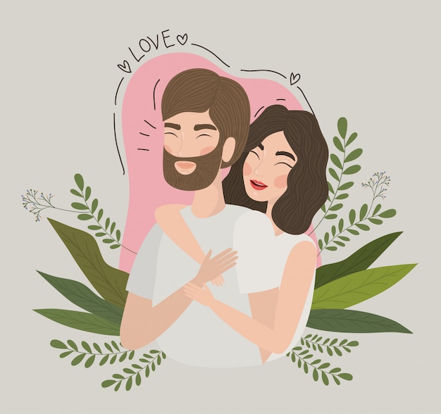 Pareja de mujer y hombre dibujo, relación día de San Valentín romance vacaciones y juntos ilustración