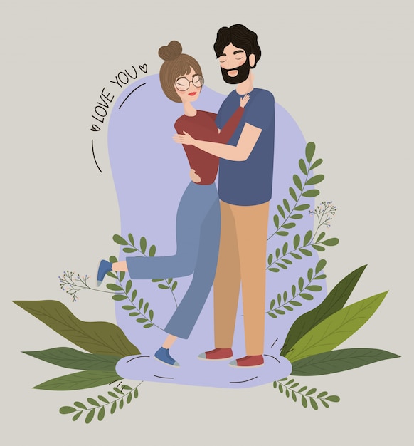 Pareja de mujer y hombre dibujo, relación día de San Valentín romance vacaciones y juntos ilustración