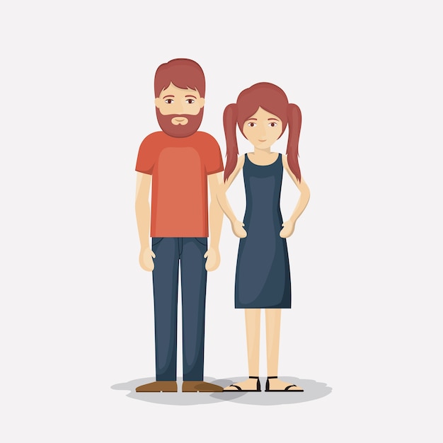 Vector pareja de mujer y hombre icono de dibujos animados. relación, familia, romance, y, amor, tema diseño colorido v