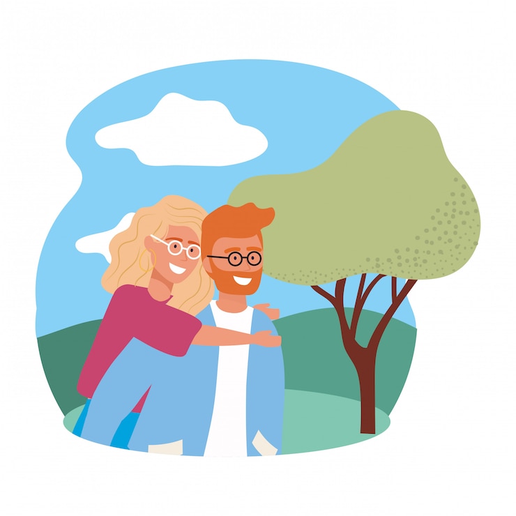 Vector pareja de mujer y hombre en el parque