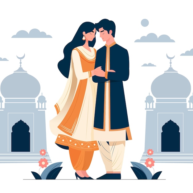 Vector una pareja musulmana india se casa