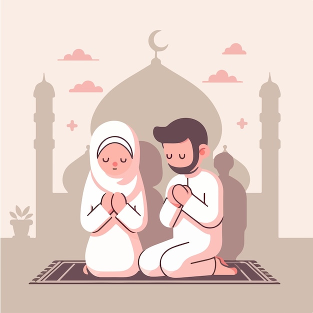 Una pareja musulmana de Vector está orando.