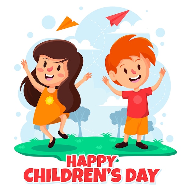 Una pareja de niños felices en el Día de los Niños