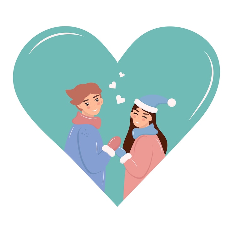 Vector una pareja de niños y niñas se dan la mano y sonríen