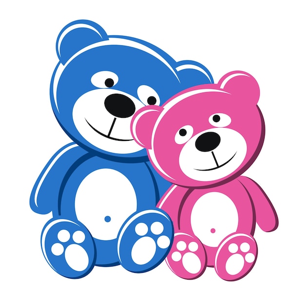 Vector pareja de osos de peluche, rosa y azul, enamorados